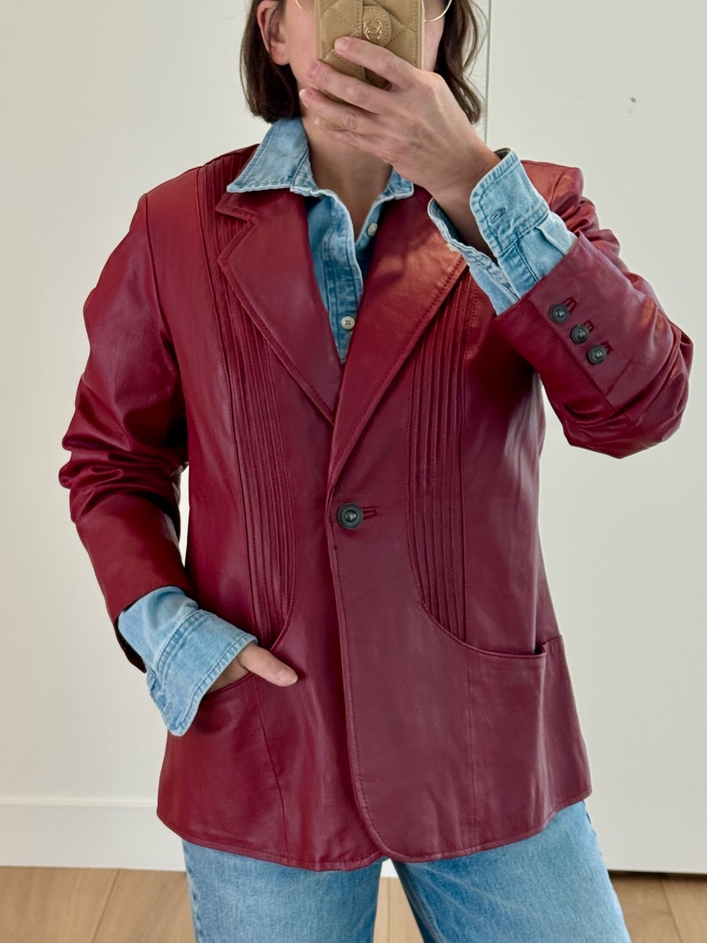 Vintage Denim & Co. Genuine Leather Blazer